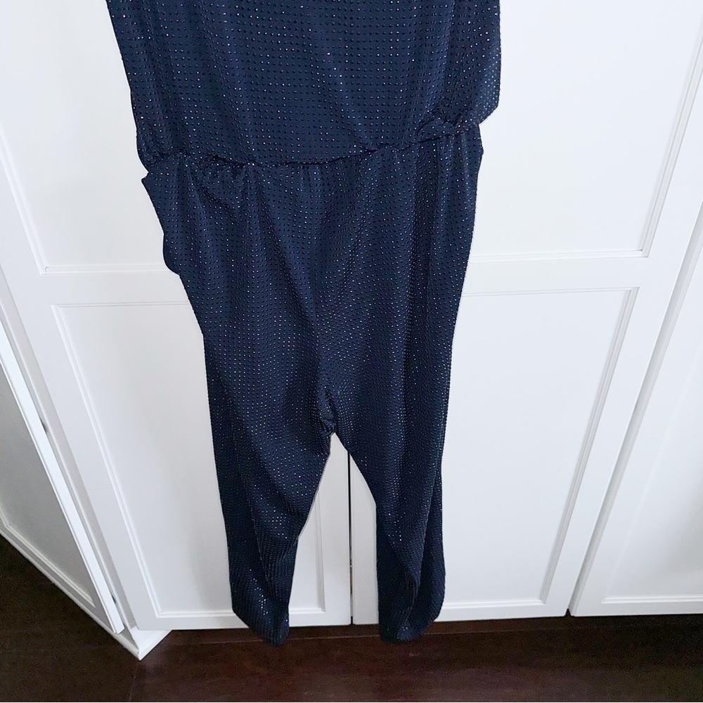 Grayse Jumpsuit Diamond Pave Cowl Neck Navy Stud Large CottageCore Y2K Glam - Picture 11 of 15